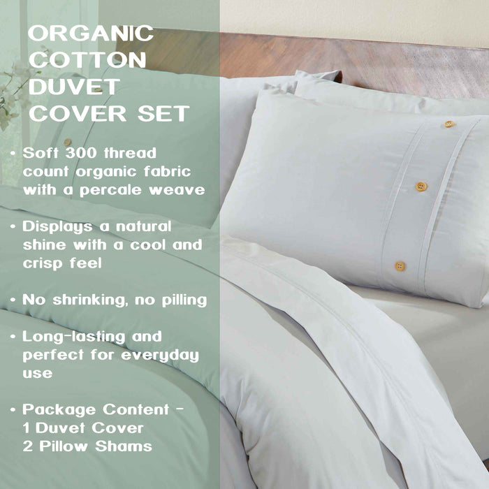 Gina Organic Cotton 300 Thread Count Percale 3-Piece Duvet Cover Set - Silver