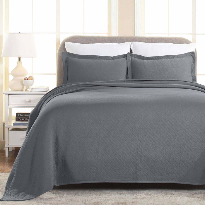 Basket Weave Matelasse Cotton Bedspread Set - Silver