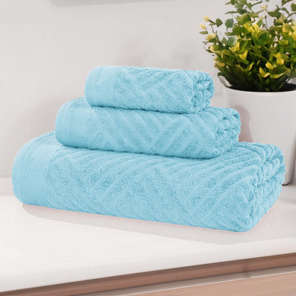 Basketweave Egyptian Cotton Jacquard 3 Piece Assorted Towel Set - Blue Nile Mills