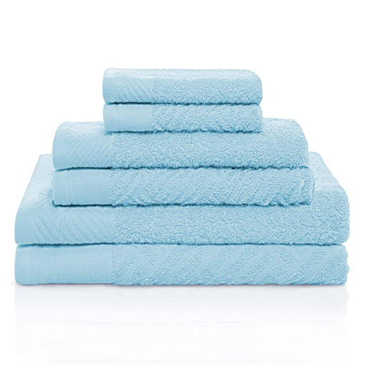 Basketweave Jacquard and Solid 6-Piece Egyptian Cotton Towel Set - Sky Blue