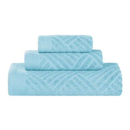 Basketweave Egyptian Cotton Jacquard 3 Piece Assorted Towel Set - Blue Nile Mills