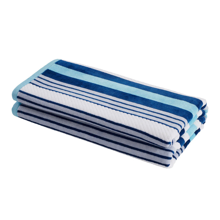 Rope Textured Striped Oversized 2-Piece Beach Towel Set - Sky Blue