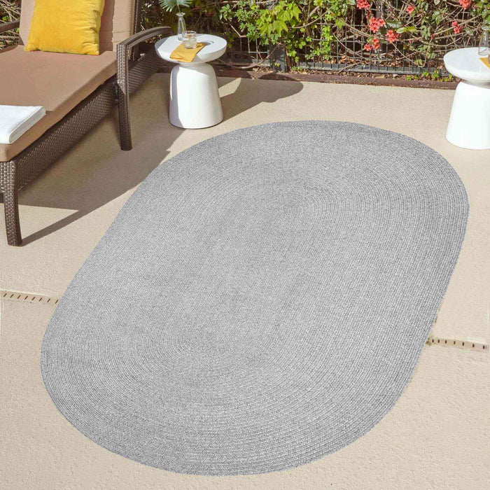 Classic Braided Area Rug Indoor Outdoor Rugs Oval - Slate