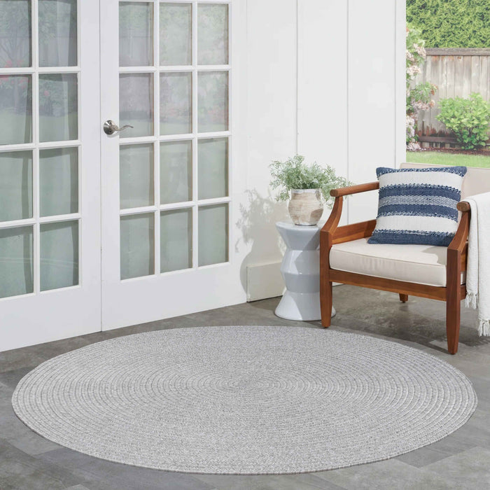 Bohemian Indoor Outdoor Rugs Solid Braided Round Area Rug - Slate