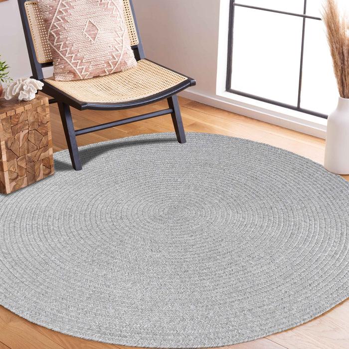 Bohemian Indoor Outdoor Rugs Solid Braided Round Area Rug - Slate