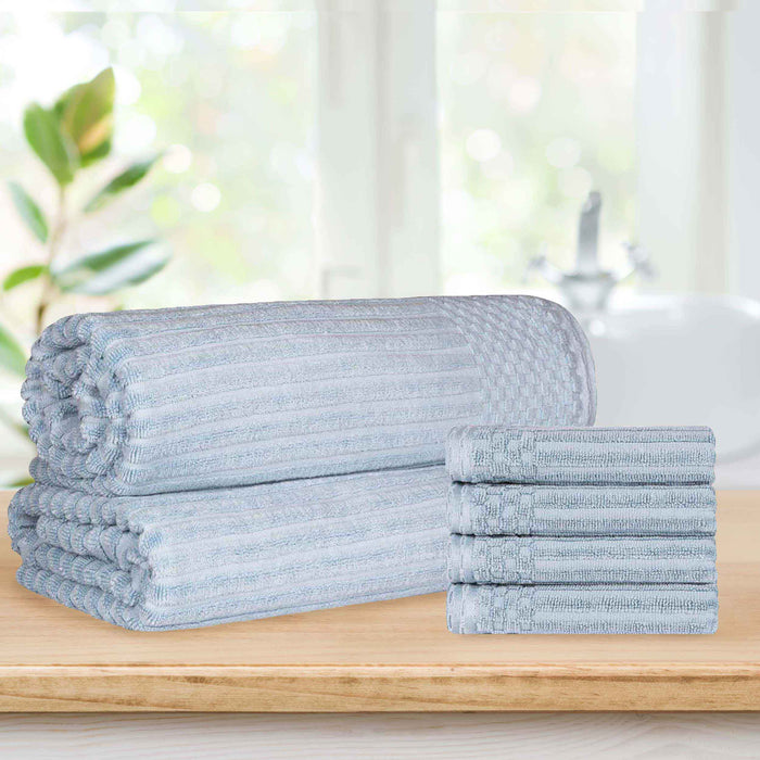 Soho Ribbed Textured Cotton Ultra-Absorbent Hand Towel and Bath Sheet Set - SlateBlue