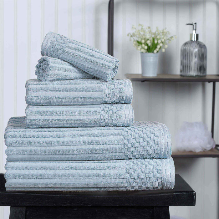 Cotton Ribbed Textured Medium Weight 6 Piece Towel Set - SlateBlue