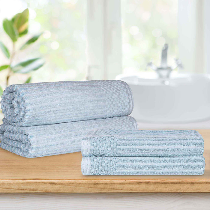 Cotton Ribbed Textured Super Absorbent 2 Piece Bath Sheet Towel Set - SlateBlue