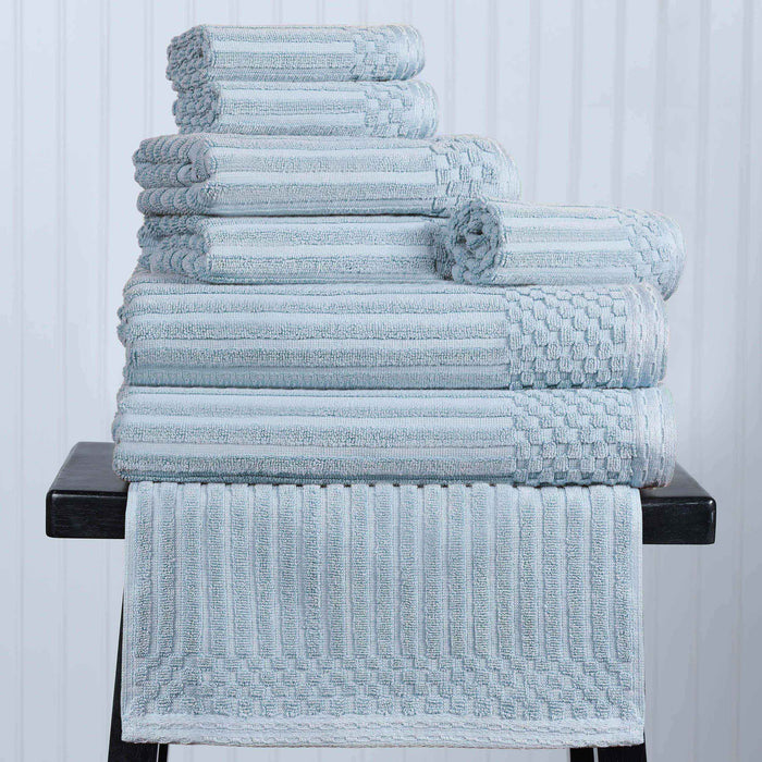 Cotton Ribbed Textured Medium Weight 8-Piece Towel Set - SlateBlue