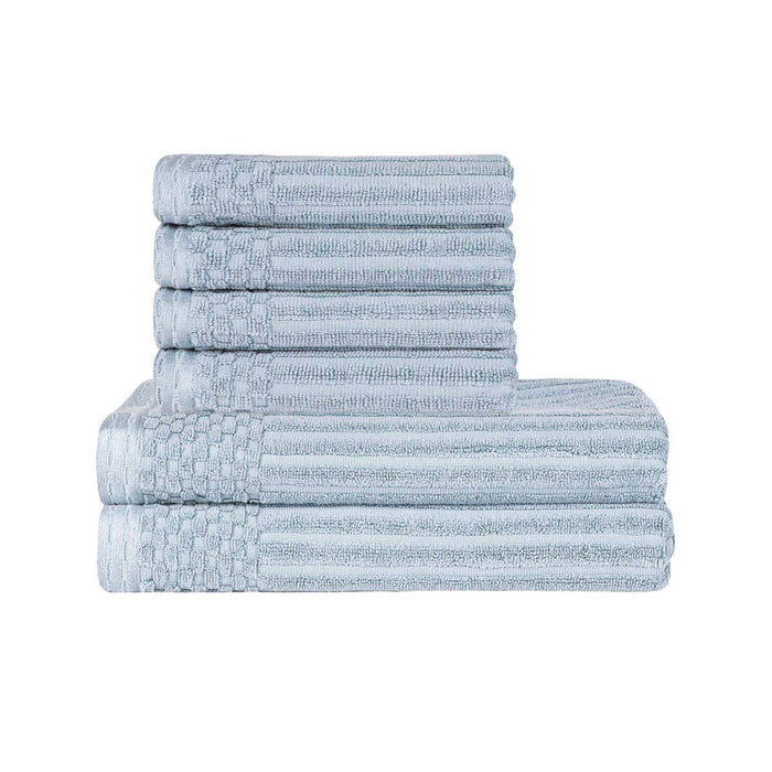 Soho Ribbed Textured Cotton Absorbent Hand and Bath Towel Set - SlateBlue