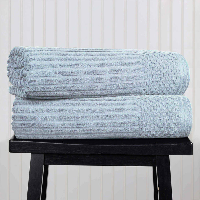 Cotton Ribbed Textured Super Absorbent 2 Piece Bath Sheet Towel Set - SlateBlue