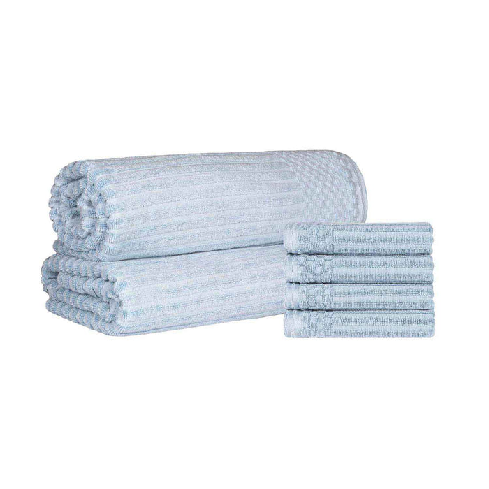 Soho Ribbed Textured Cotton Ultra-Absorbent Hand Towel and Bath Sheet Set - SlateBlue