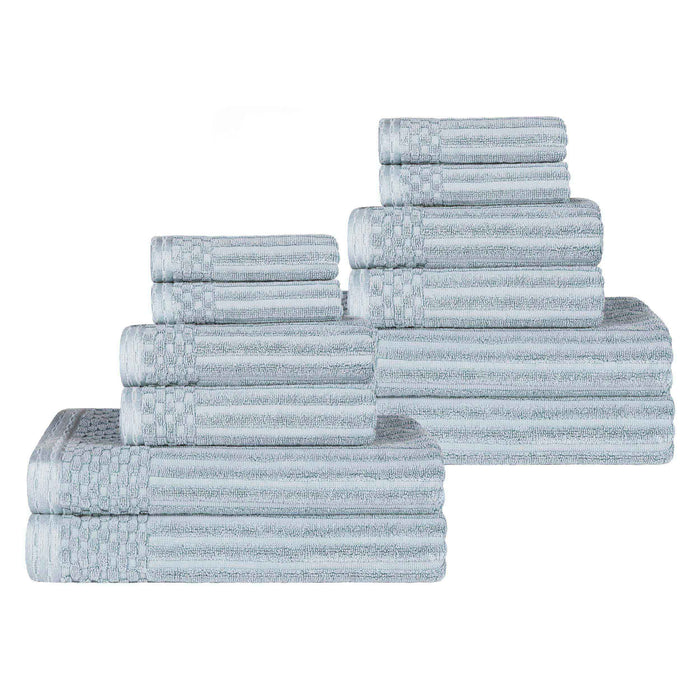 Ribbed Textured Cotton Medium Weight 12 Piece Towel Set - SlateBlue