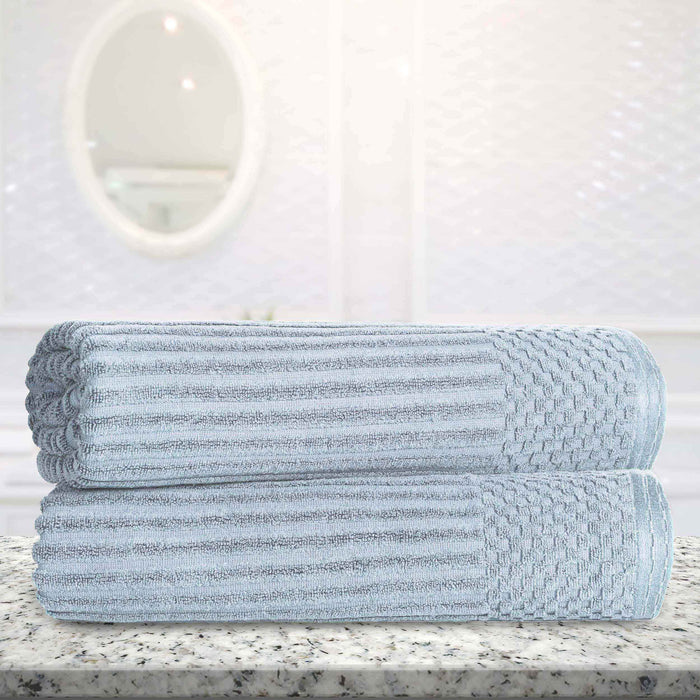 Cotton Ribbed Textured Super Absorbent 2 Piece Bath Sheet Towel Set - SlateBlue