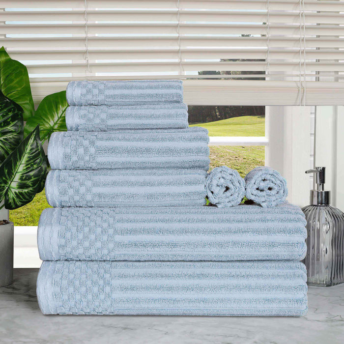 Cotton Ribbed Textured Medium Weight 8-Piece Towel Set - SlateBlue