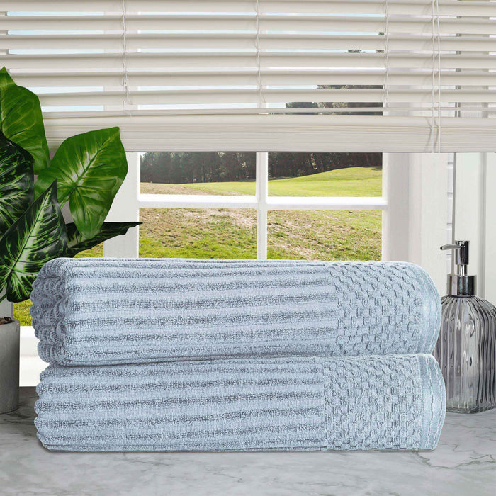 Cotton Ribbed Textured Super Absorbent 2 Piece Bath Sheet Towel Set - SlateBlue