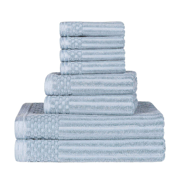 Cotton Ribbed Textured Medium Weight 8-Piece Towel Set - SlateBlue