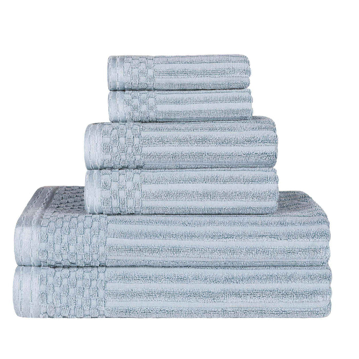 Cotton Ribbed Textured Medium Weight 6 Piece Towel Set - SlateBlue