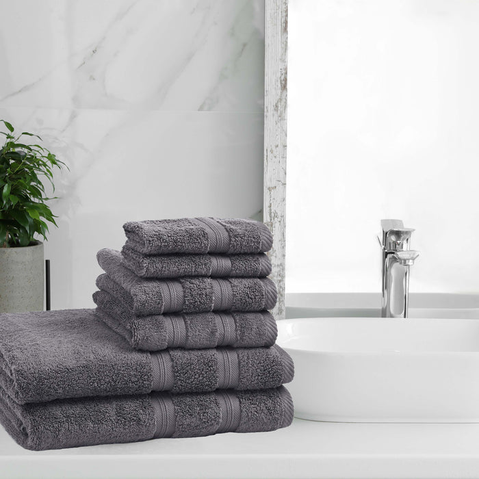 Smart Dry Zero Twist Cotton 6-Piece Assorted Towel Set - Gray