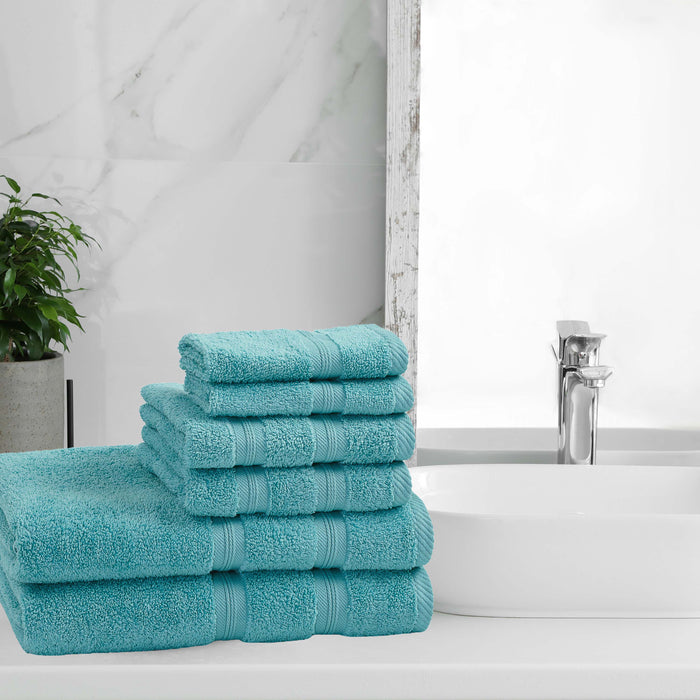 Smart Dry Zero Twist Cotton 6-Piece Assorted Towel Set - Turquoise