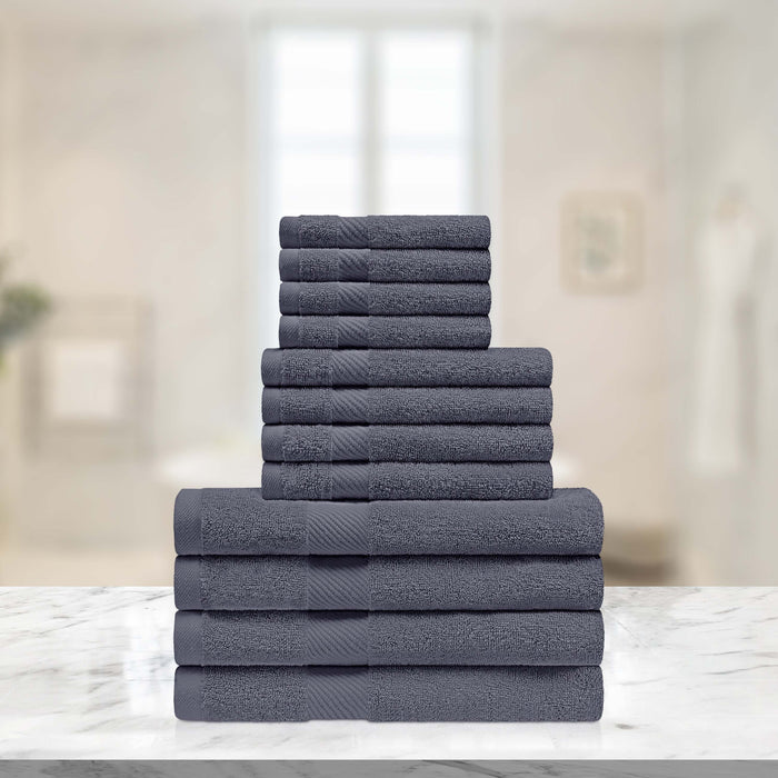 Kendell Egyptian Cotton 12 Piece Solid Towel Set - SmokedPearl