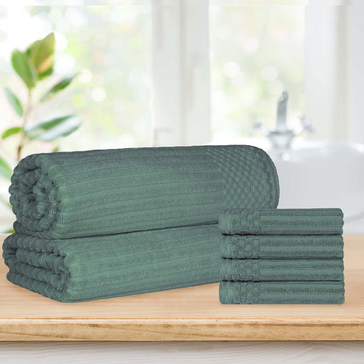 Soho Ribbed Textured Cotton Ultra-Absorbent Hand Towel and Bath Sheet Set - Basil