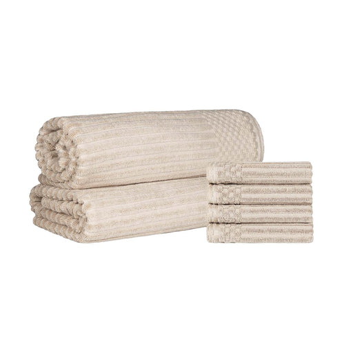 Soho Ribbed Textured Cotton Ultra-Absorbent Hand Towel and Bath Sheet Set - Ivory
