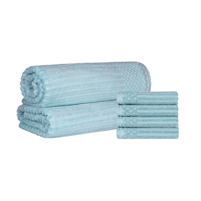 Soho Ribbed Textured Cotton Ultra-Absorbent Hand Towel and Bath Sheet Set - Slate Blue