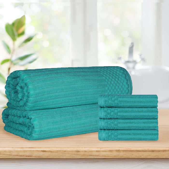 Soho Ribbed Textured Cotton Ultra-Absorbent Hand Towel and Bath Sheet Set