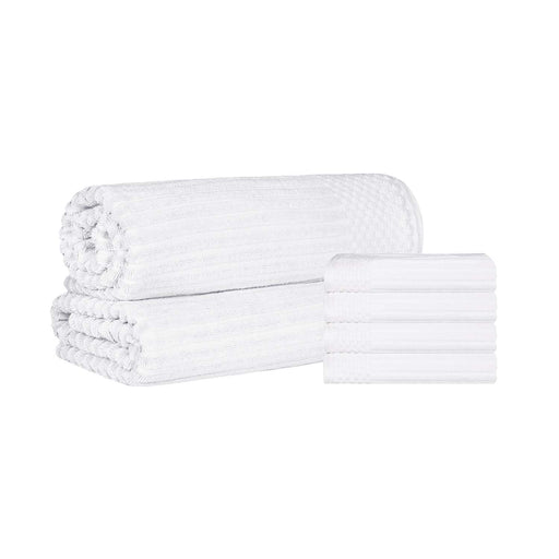 Soho Ribbed Textured Cotton Ultra-Absorbent Hand Towel and Bath Sheet Set - White