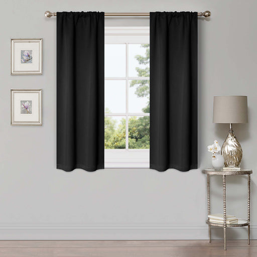 Solid Classic Modern Rod Pocket Blackout Curtain Set - Black