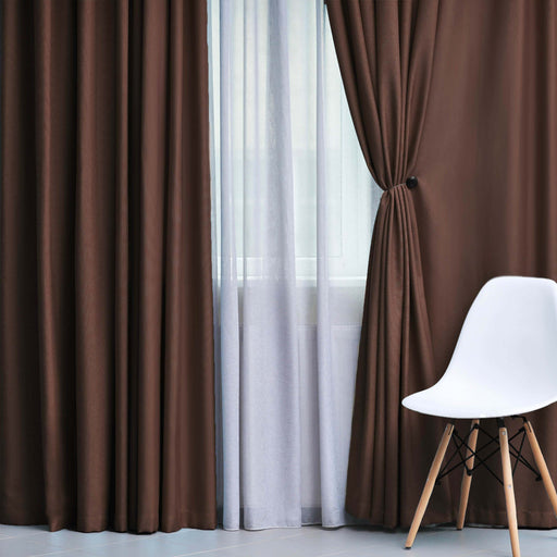 Solid Classic Modern Grommet Blackout Curtain Set - Cappuccino