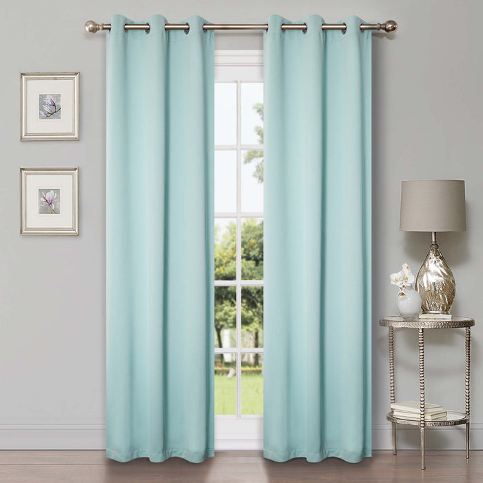 Solid Classic Modern Grommet Blackout Curtain Set - Green Liliy