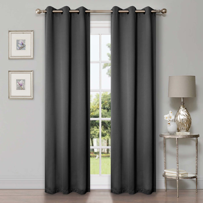 Solid Classic Modern Grommet Blackout Curtain Set - Grey