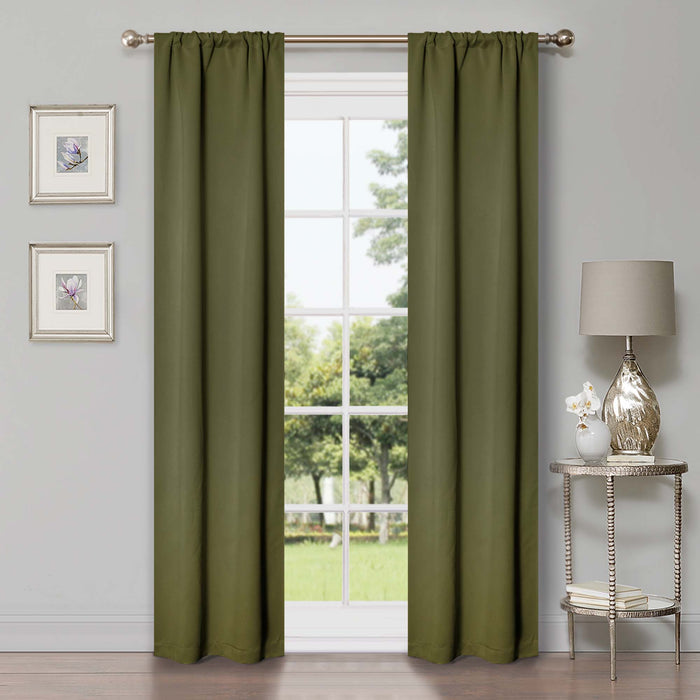 Solid Classic Modern Rod Pocket Blackout Curtain Set - Olive Green