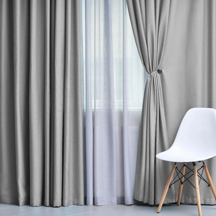 Solid Classic Modern Grommet Blackout Curtain Set - Silver
