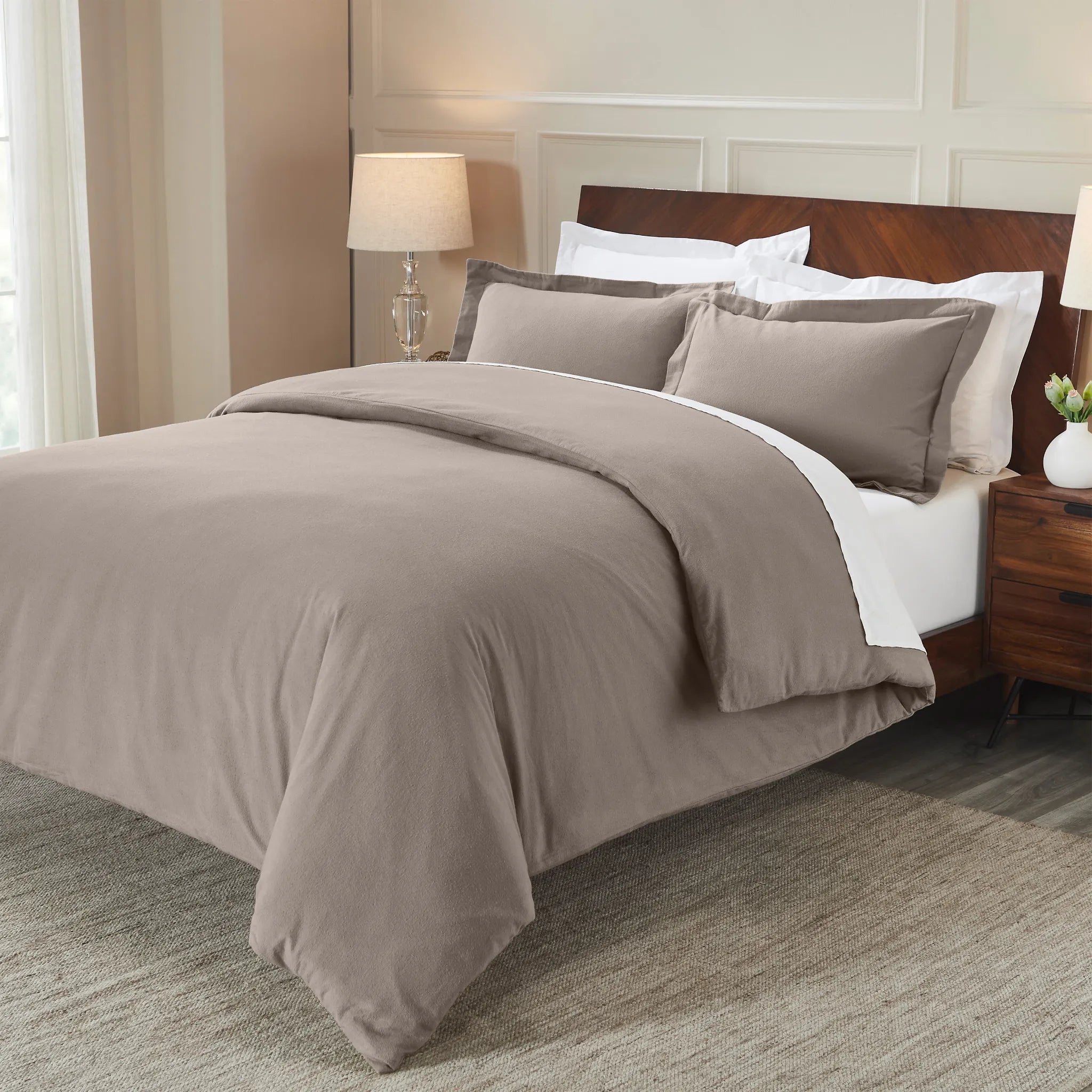 Solid Cotton Flannel Duvet Cover Set - Thumbnail 4