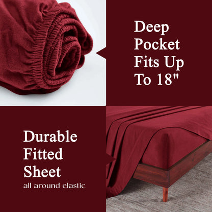 Flannel Cotton Modern Solid Deep Pocket Bed Sheet Set