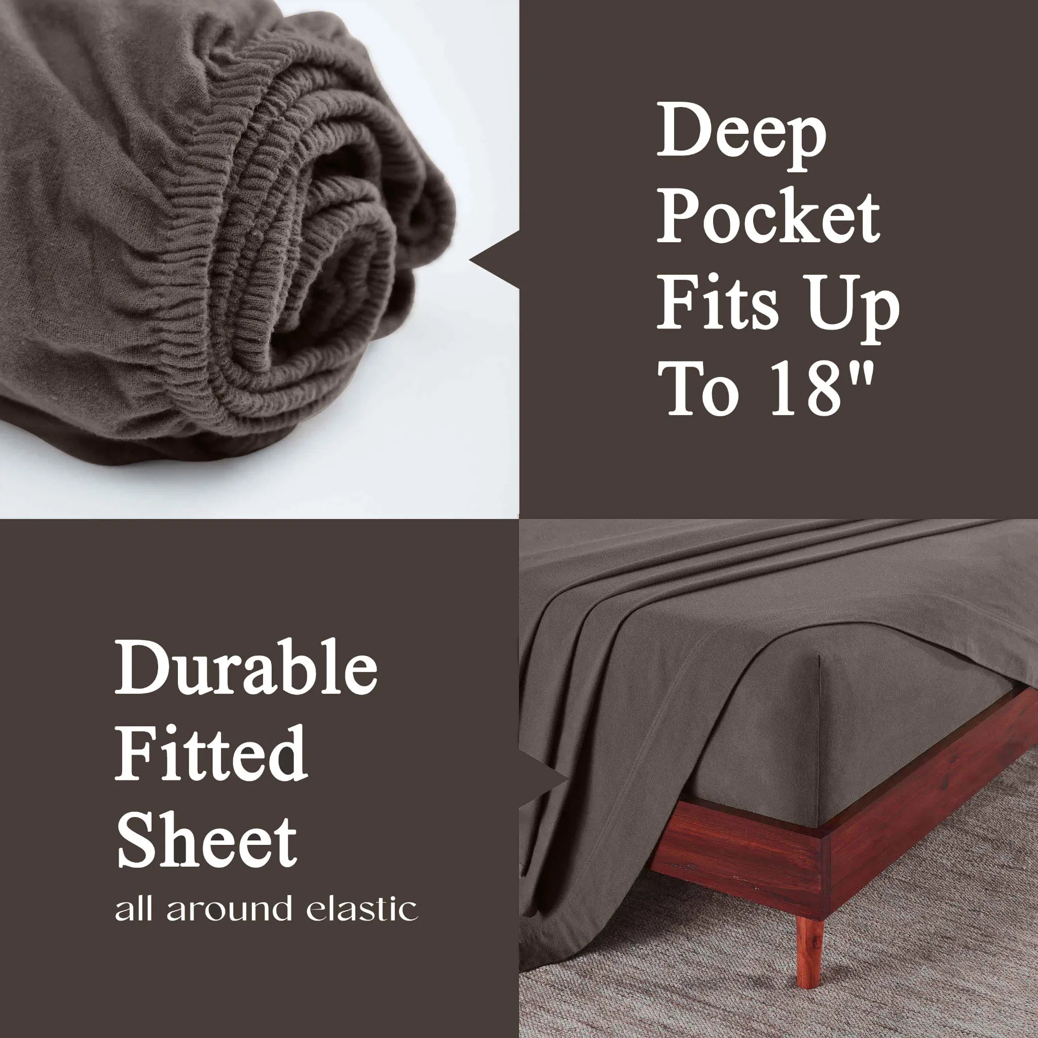 Flannel Cotton Modern Solid Deep Pocket Bed Sheet Set