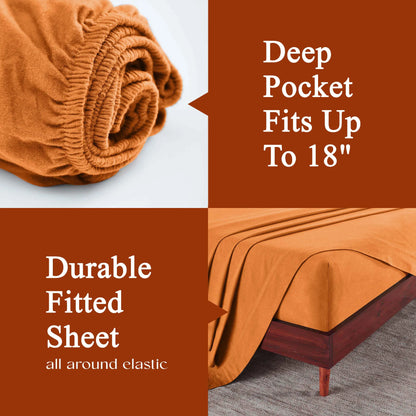 Flannel Cotton Modern Solid Deep Pocket Bed Sheet Set
