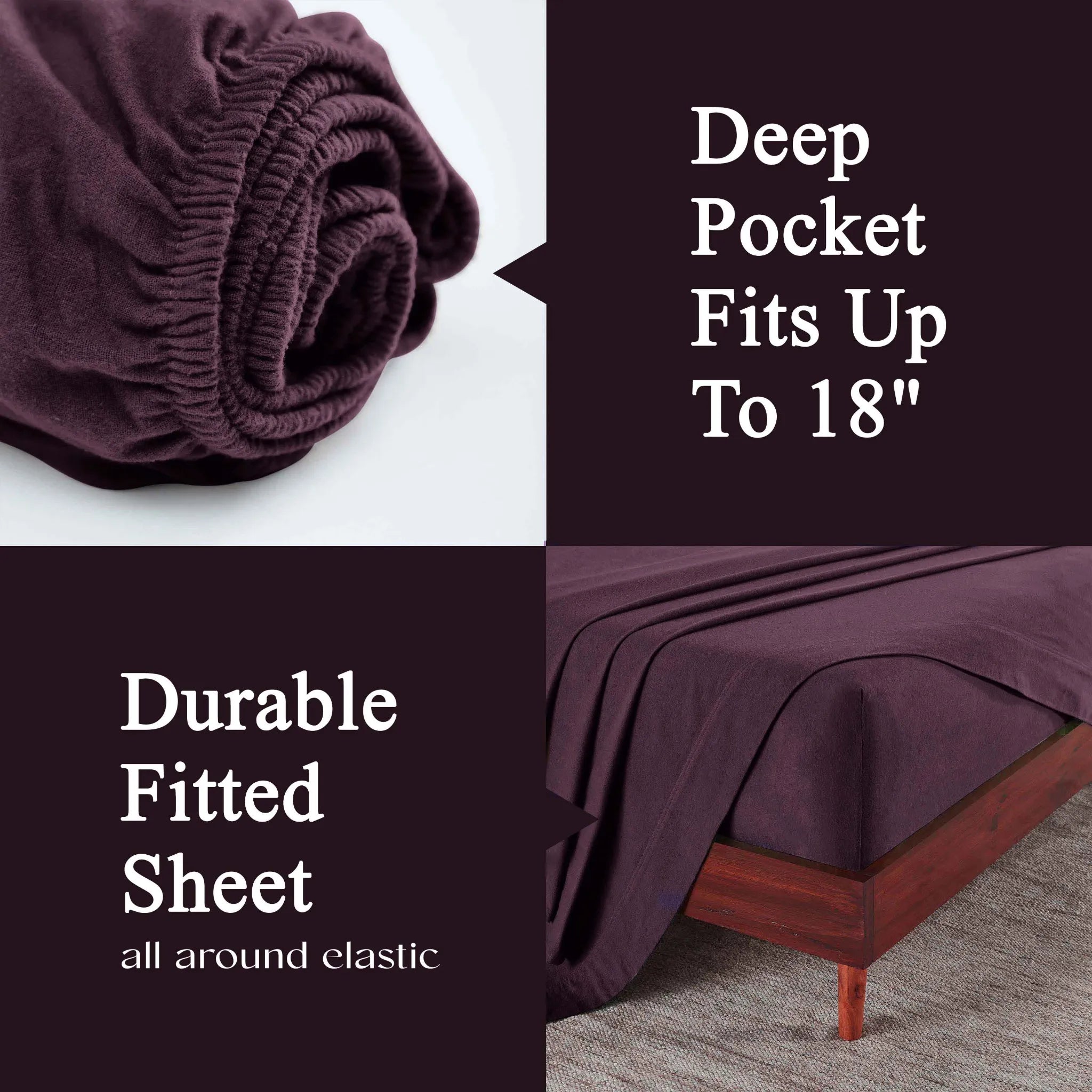 Flannel Cotton Modern Solid Deep Pocket Bed Sheet Set