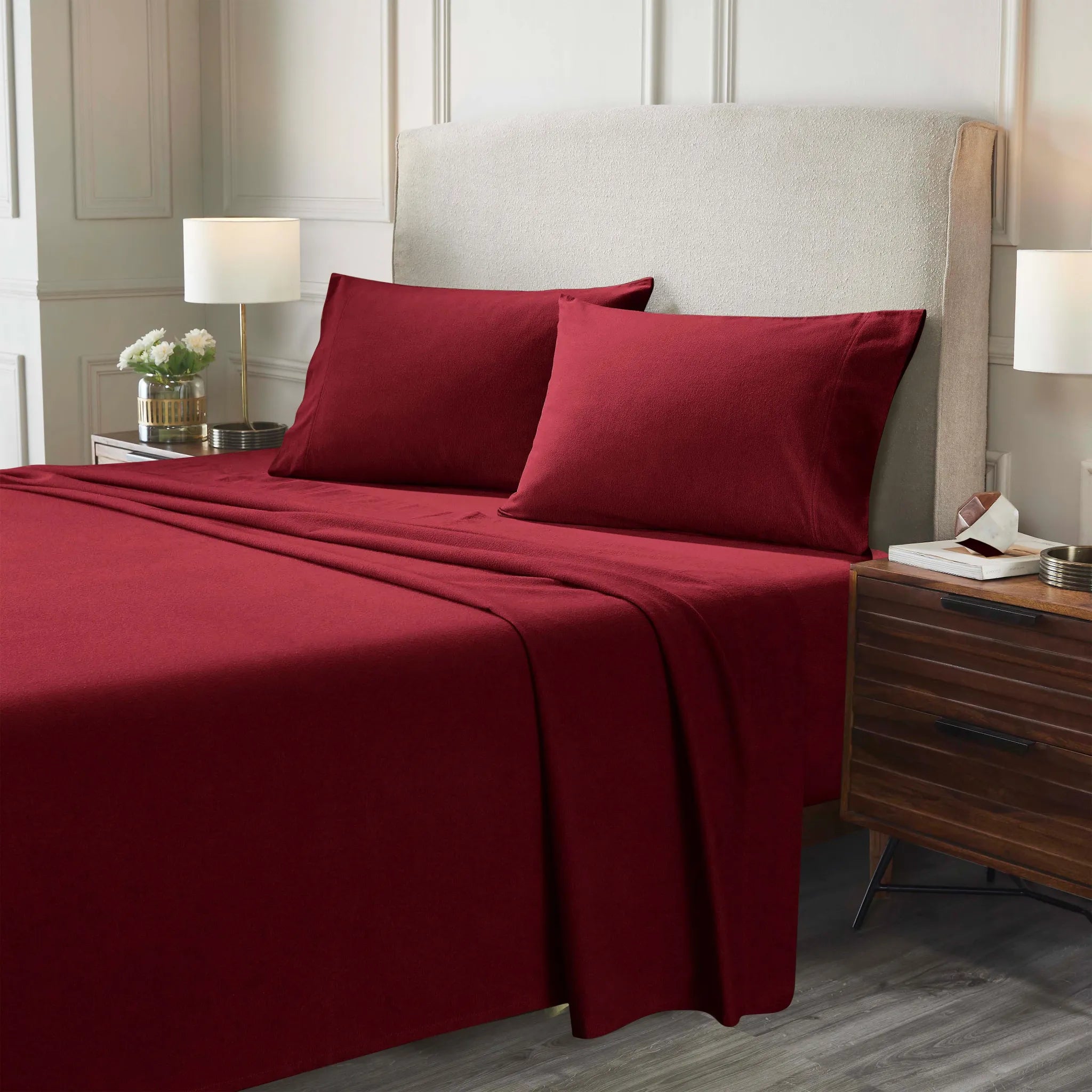 Flannel Cotton Modern Solid Deep Pocket Bed Sheet Set