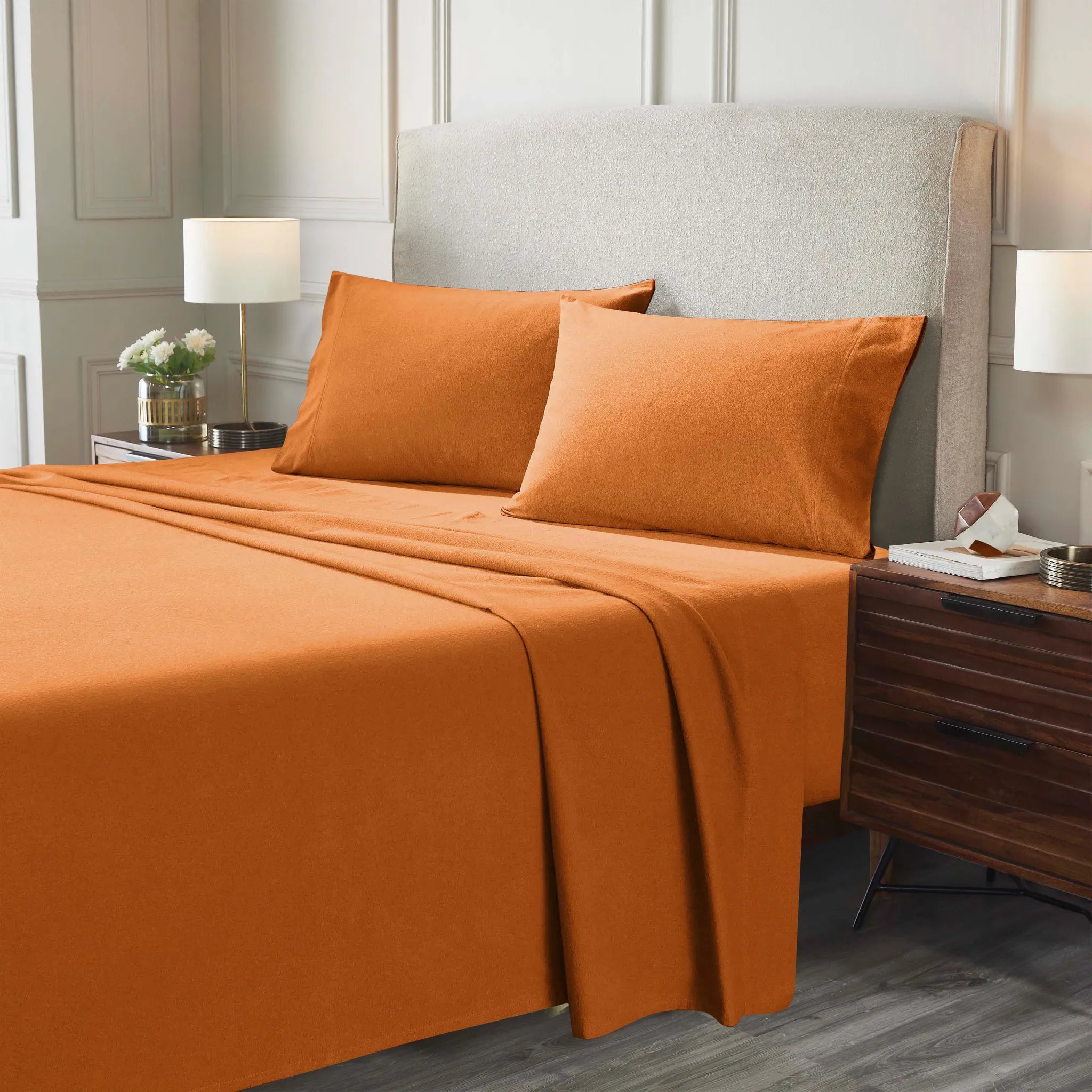 Flannel Cotton Modern Solid Deep Pocket Bed Sheet Set