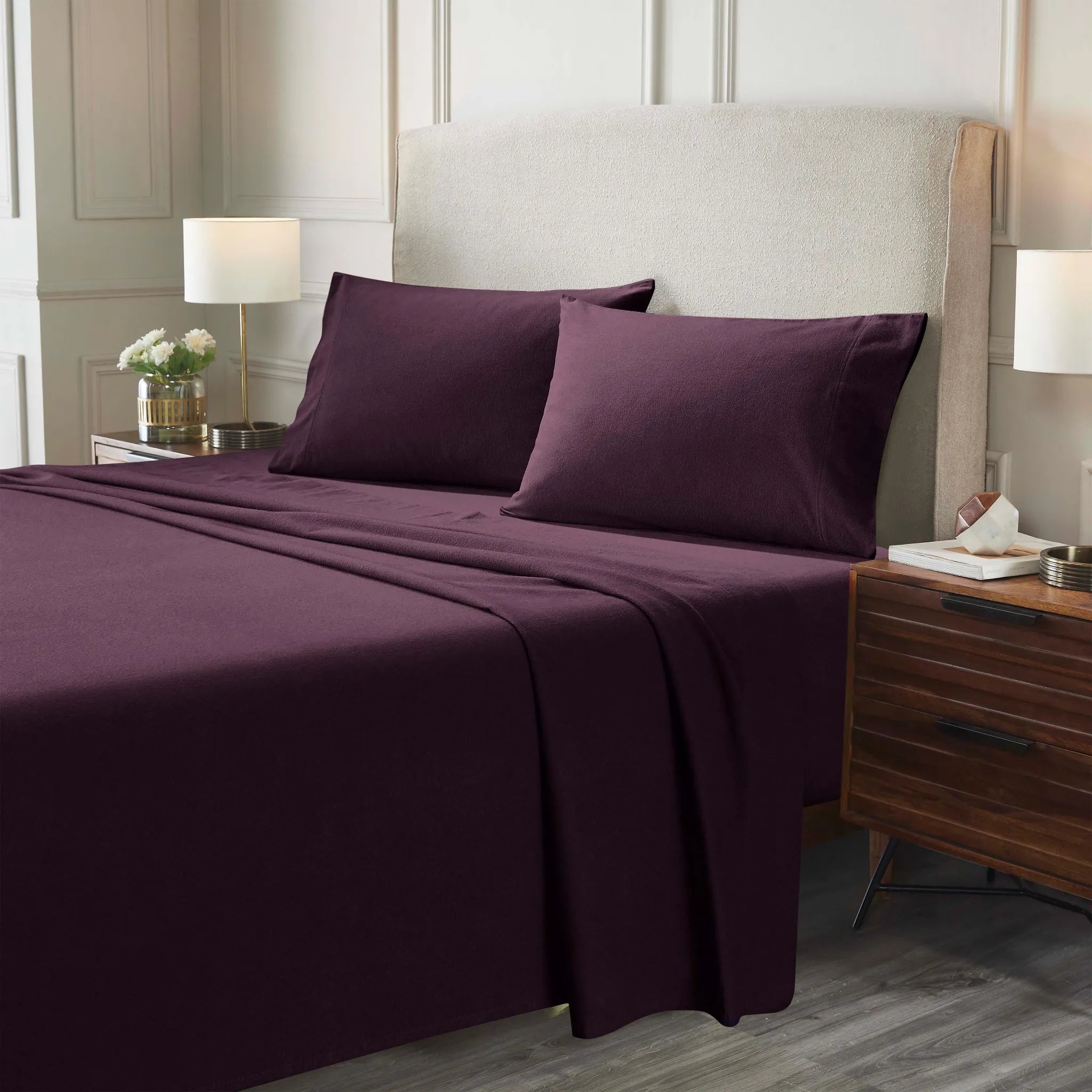 Flannel Cotton Modern Solid Deep Pocket Bed Sheet Set