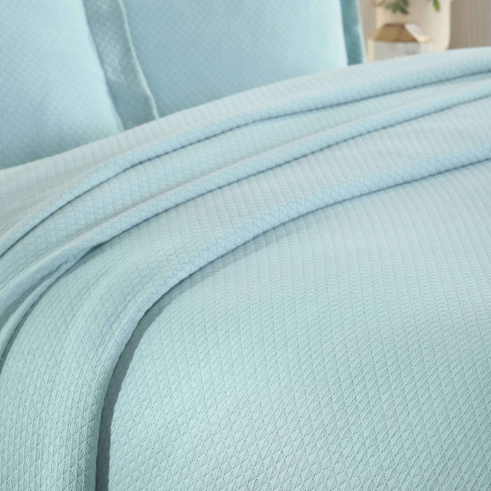 Jacquard Matelassé Cotton Diamond Solitaire Bedspread Set - Aqua