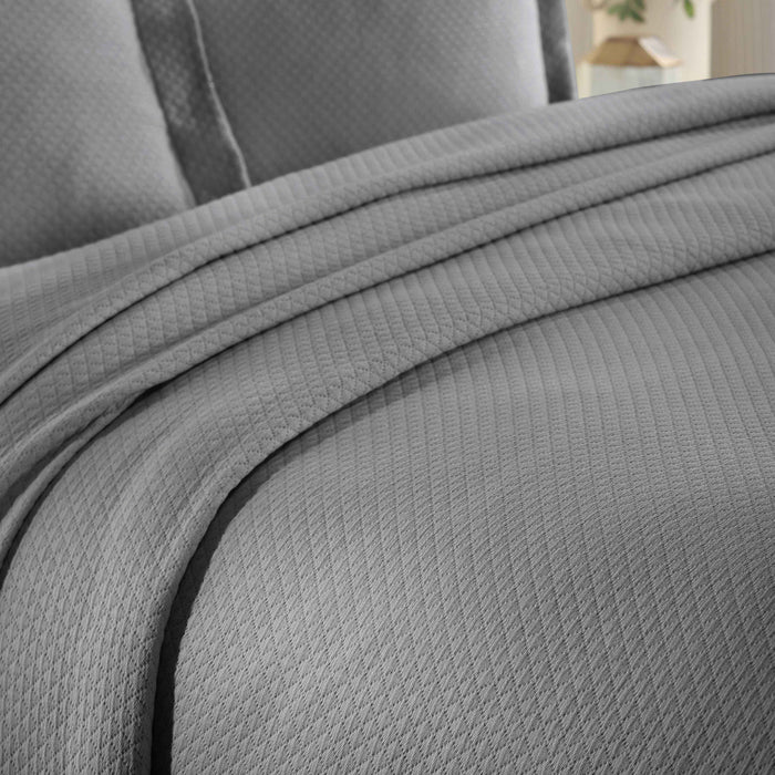 Jacquard Matelassé Cotton Diamond Solitaire Bedspread Set - Gray