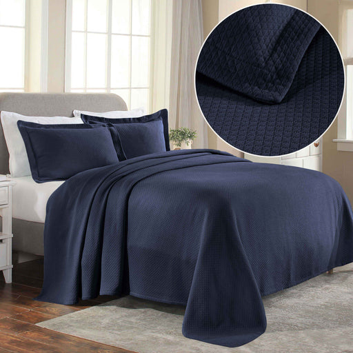 Jacquard Matelassé Cotton Diamond Solitaire Bedspread Set - Navy Blue