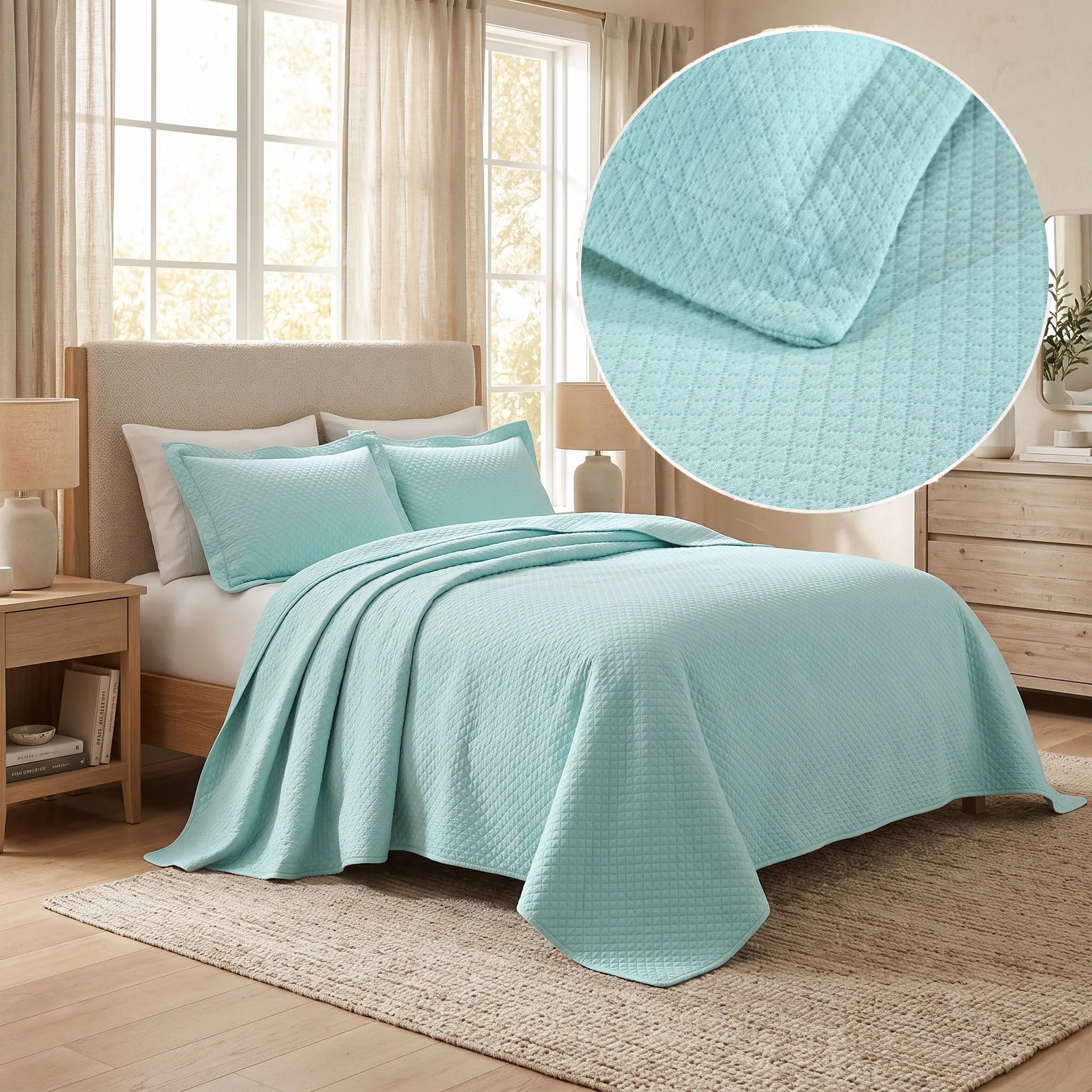 Jacquard Matelassé Cotton Diamond Solitaire Bedspread Set