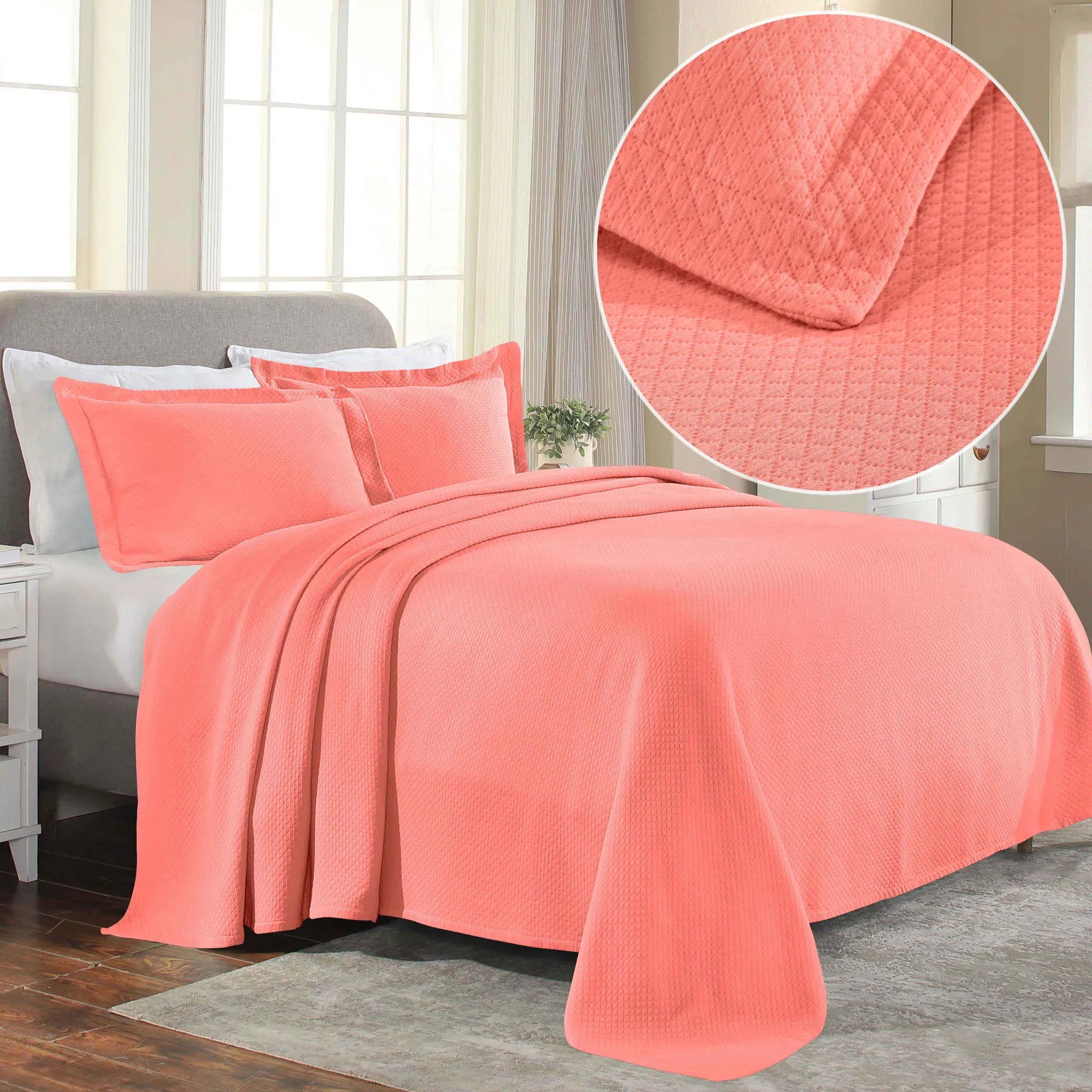 Jacquard Matelassé Cotton Diamond Solitaire Bedspread Set