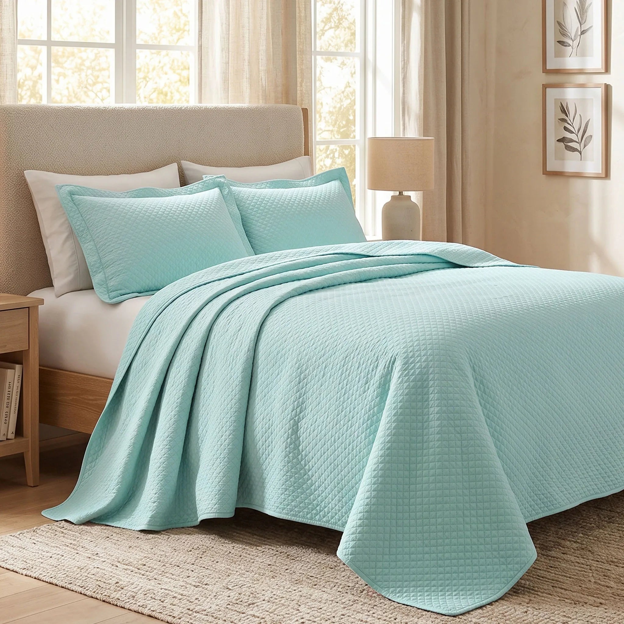 Jacquard Matelassé Cotton Diamond Solitaire Bedspread Set